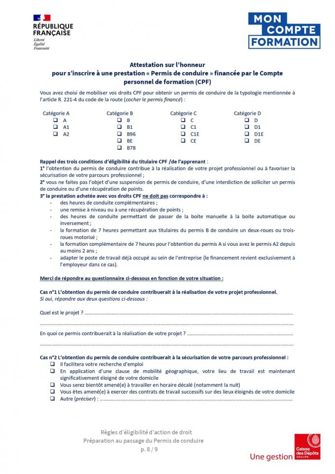 Déclaration sur l'honneur (1)